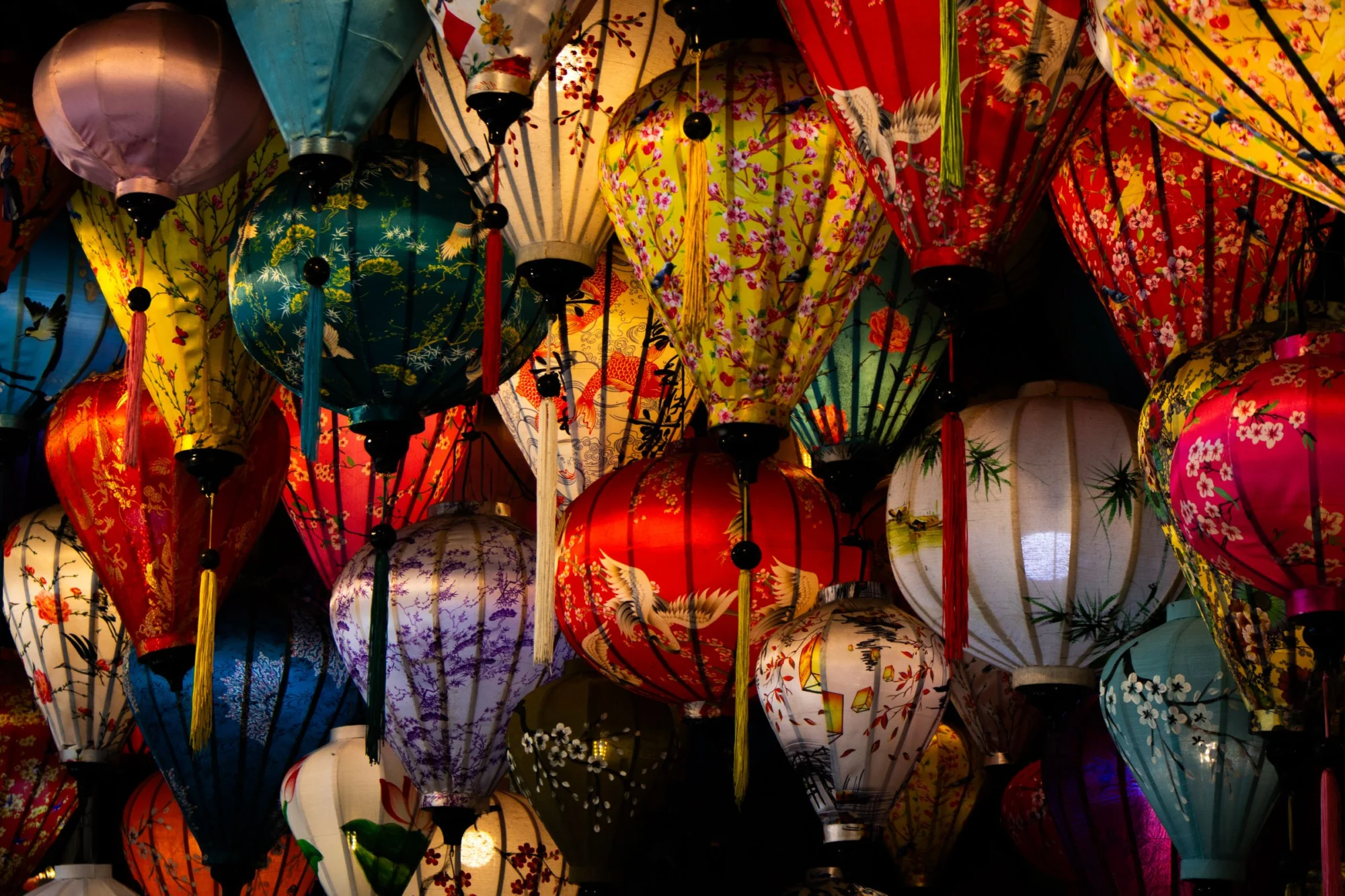 Colorful silk lanterns illuminated at Hoi An Night Market